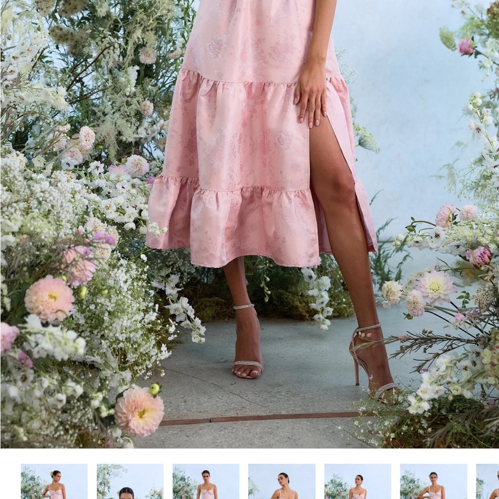 V. Chapman Blush Pink Tiered Midi Dress with Side Slit